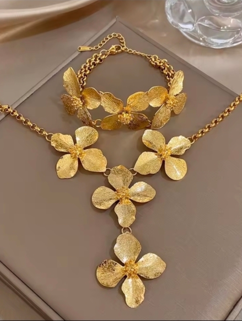 Textured Gold Floral Pendant Necklace - Picture 6 of 7
